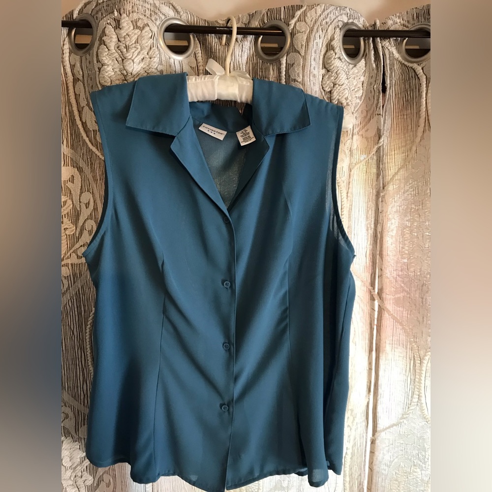 Covington sheer sleeveless button down top